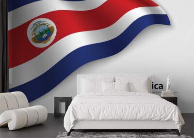 Wave flag of Costa Rica on white background. Banner or ribbon vector template Wall mural