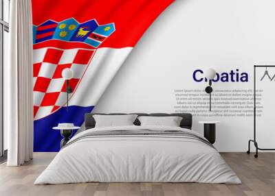 Wave flag of Croatia on white background. Wall mural