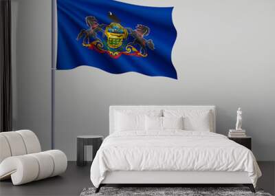 Waving flag of Pennsylvania - state of United States on flagpole. Template for independence day poster design Wall mural