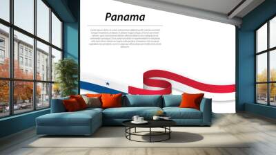 Waving ribbon or banner with flag of Panama Wall mural