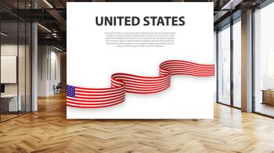 Waving ribbon or banner with flag of United States Wall mural