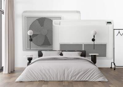 Floor mounted air conditioner with remote control and outdoor unit on transparent background Wall mural