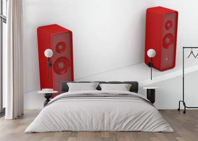 Red stereo speakers on white shelf
 Wall mural