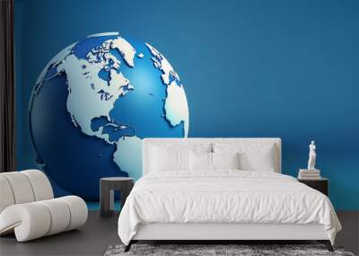 Blue globe, earth map 3D on blue background, business banner. AI generated image. Wall mural