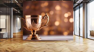 Gold winner cup, shining golden champion cup, trophy for the winner, award, victory, first place of competition, winning and success concept. Copy space. Wall mural