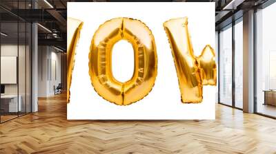 Golden sign WOW made of inflatable balloon isolated on white background. Foil balloon letters, acronym and abbreviation wow. Wall mural