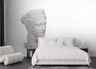 Marble head of young woman, ancient Greek goddess bust isolated on white background with copy space for text. Wall mural