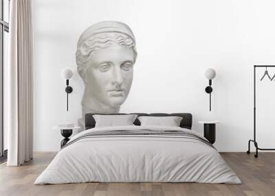 Marble head of young woman, ancient Greek goddess bust isolated on white background with copy space for text. Wall mural