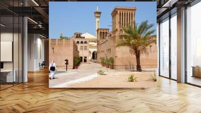 Narrow traditional streets of old Dubai. Al Bastakiya district is also known as Al Fahidi Historical Neighbourhood Wall mural