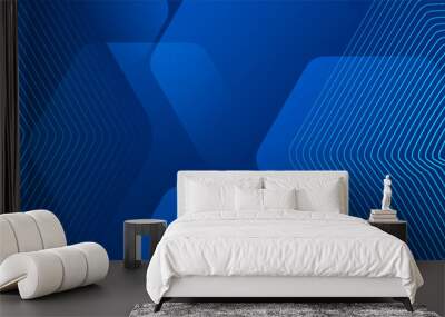 Modern abstract blue background with glowing geometric lines. Blue gradient hexagon shape design. Futuristic technology concept.	 Wall mural