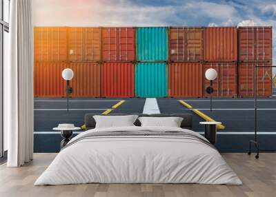 Container handling and storage in shipyard, Business transportation logistics and management Wall mural