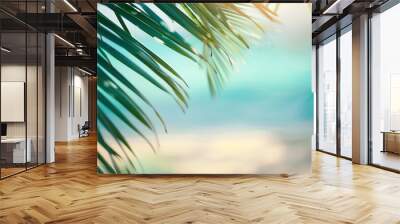 Blur beach with palm leaf abstract background. Summmer vacation concept. Generative Ai Wall mural