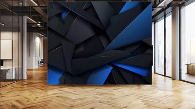 Modern black blue abstract background. Minimal. Color gradient. Dark. Web. Geometric shape. 3d effect. Lines stripes triangles. Design. Futuristic. Cut paper or metal effect. Luxury. Generative Ai Wall mural