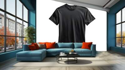 Plain black t shirt mockup, Blank male t shirt front view, isolated on white background. Generative Ai Wall mural