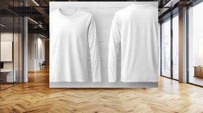 White long sleeve t-shirt isolated on white background, front and back design for mock up template copy space print design. Generative Ai Wall mural