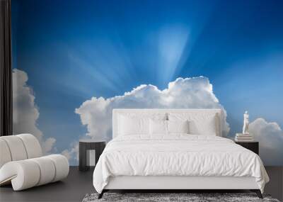 Beautiful clouds and bluesky in natural light with sun ray, backgrounds Wall mural