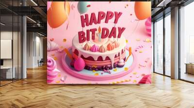 happy birthday card with balloons Wall mural