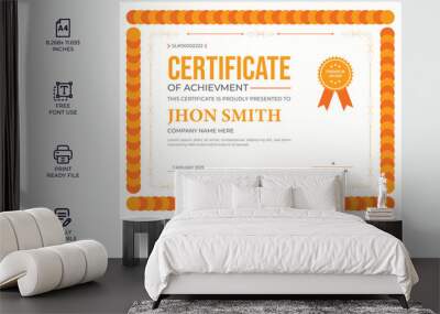 Appreciation & Achievement Certificate Template Design in Eight Options. certificate of achievement template with gold badge and border Wall mural