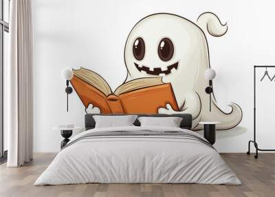 Halloween boo cartoon character reading a book Wall mural