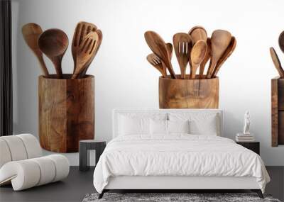 A set of Rustic Wooden utensils storage isolated on a transparent background. Wall mural