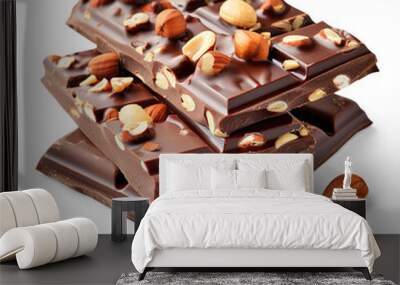 Chocolate Bars with Nuts on a transparent background Wall mural