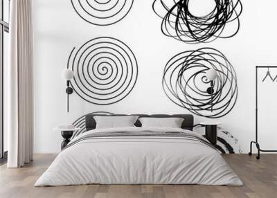 Set of line in circle form. Single thin ribbon spiral goes to edge of canvas Wall mural