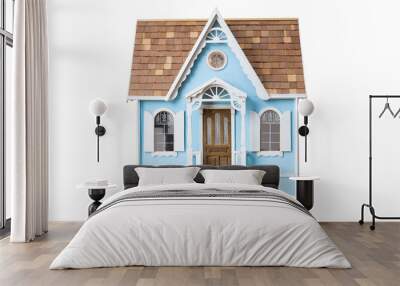 Realistic looking wooden dollhouse isolated on white with clipping path Wall mural