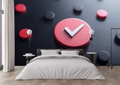 A button with a 3D checkmark that looks real. Wall mural