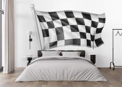 A checkered flag icon, white with a subtle gray shadow, isolated on a transparent background. Wall mural