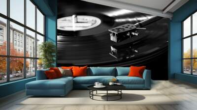 Listening to music on a record player. Wall mural