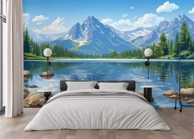 Mountain Lake with Stone Reflection Wall mural