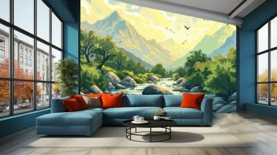 Serene Mountain River Landscape Wall mural