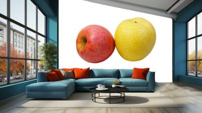 Fresh Apple and Yellow pear isolated on the white background Wall mural