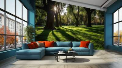 Beautiful sunrise in the place with green scenery
 Wall mural