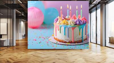 17th-year birthday cake on an isolated colorful pastel background. Wall mural