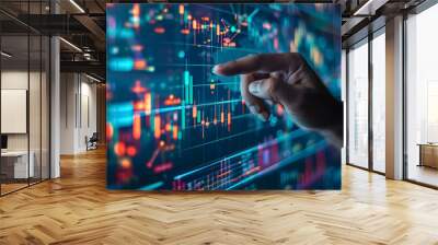 A businessman pointing to a finance business chart on a digital screen, showcasing growth  Wall mural