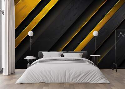 Abstract yellow and black light pattern with gradient, featuring a sleek and modern diagonal background with a floor wall metal texture. Wall mural