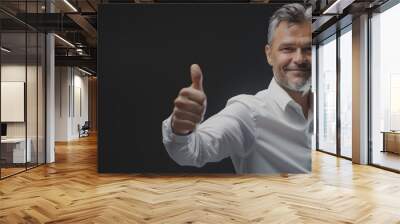 Businessman Thumbs Up: Panoramic shot of a handsome businessman in a shirt giving a thumbs  Wall mural