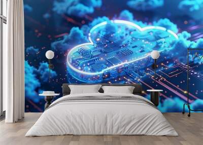 Cloud computing concept with servers in data center 3D rendering toned image, Backup cloud data service center in 3D rendering. Wall mural