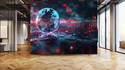 Crystal Earth on a stock market graph - Global economy concept. Wall mural