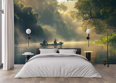 Fishing at sunset. Wall mural