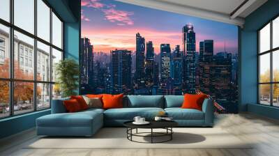 Global metropolis skyline at dusk, symbolizing urban globalization. Wall mural