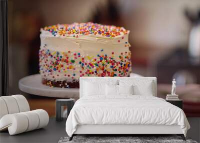 Homemade birthday cake adorned with sprinkles Wall mural