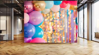 Party festive birthday photo zone with colorful balloons. Wall mural