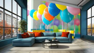 Party festive birthday photo zone with colorful balloons. Wall mural