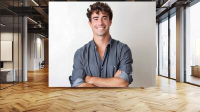 Portrait of a Caucasian man with arms crossed and a smile isolated over a white background. Looking at the camera, happy feeling concept. Wall mural