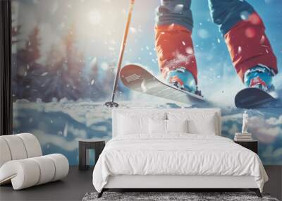 Winter Ski Sport Activities Banner: Detailed panorama or banner of winter ski sport activities  Wall mural