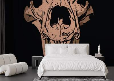 A bear skull with a red face and a black background Wall mural