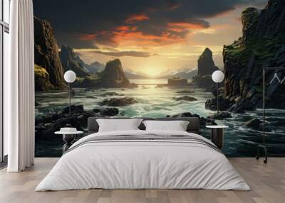 The dramatic cliffs and sea stacks of a coastal region Wall mural