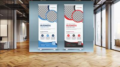 Roll up banner design template, vertical, abstract background, pull up design, modern x-banner, rectangle size. exhibition display, Marketing, Promotion Wall mural